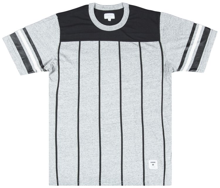 Supreme Pinstripe Short Sleeve Football T Shirt Grey