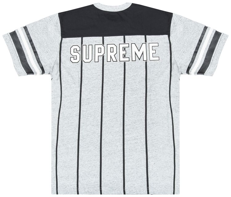 Supreme Pinstripe Short Sleeve Football T Shirt Grey