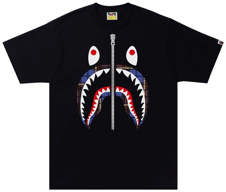 BAPE Logo Check Shark Tee BlackBlue