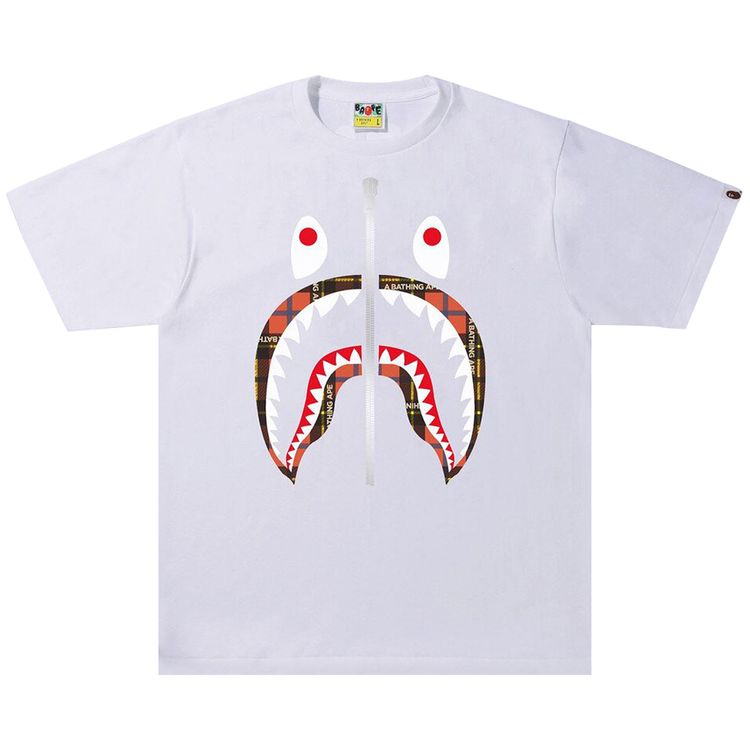 BAPE Logo Check Shark Tee WhiteRed