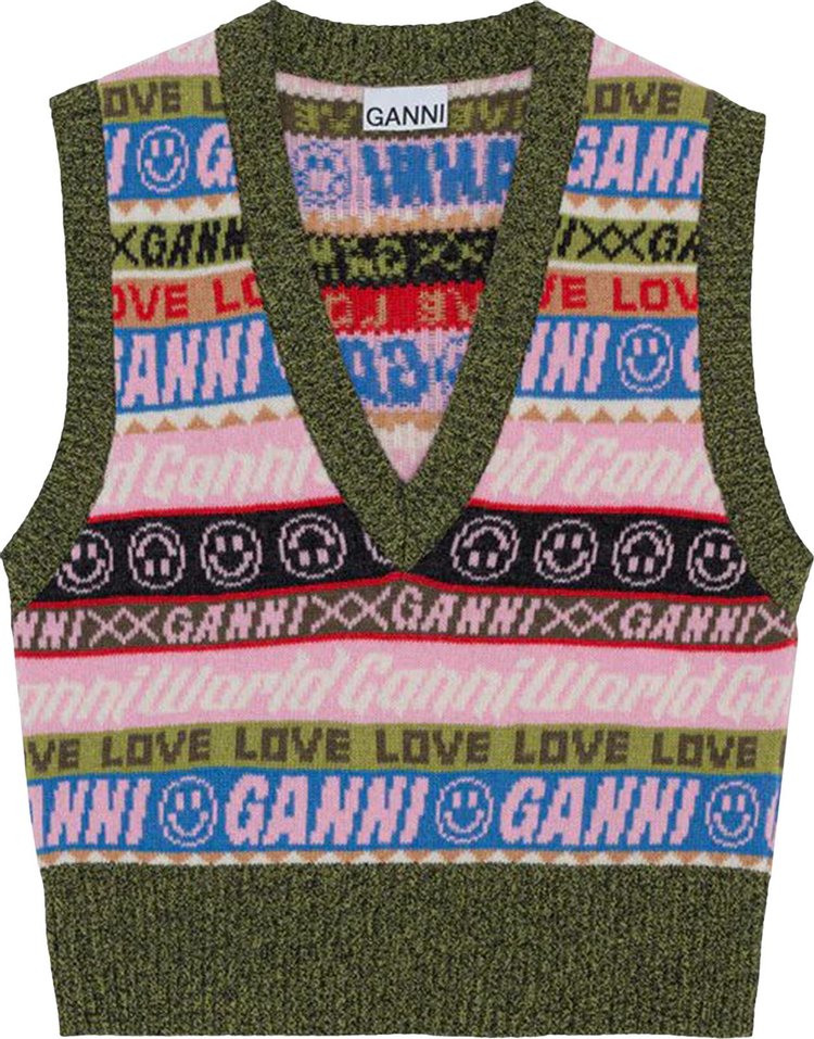 Buy GANNI Graphic V Neck Vest 'Multicolor' - K1776 MULT | GOAT