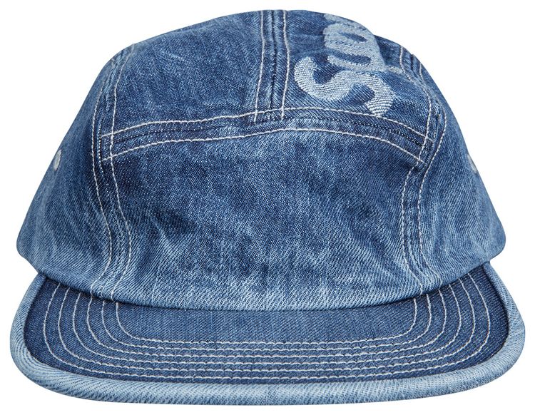 Supreme Top Logo Denim Camp Cap Blue