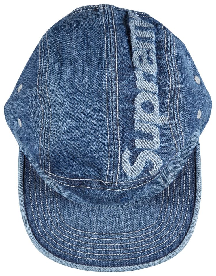 Supreme Top Logo Denim Camp Cap Blue