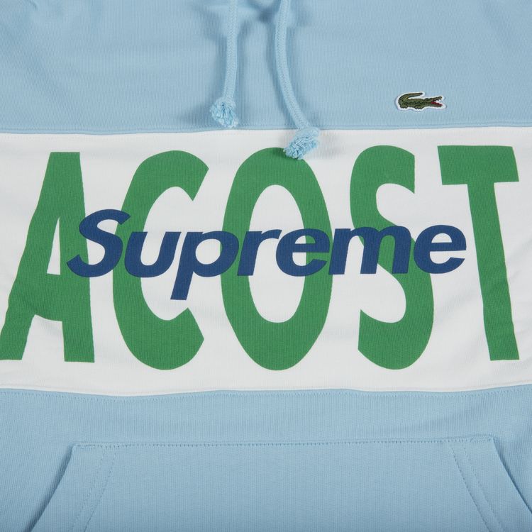 Supreme x Lacoste Logo Panel Hooded Sweatshirt Light Blue