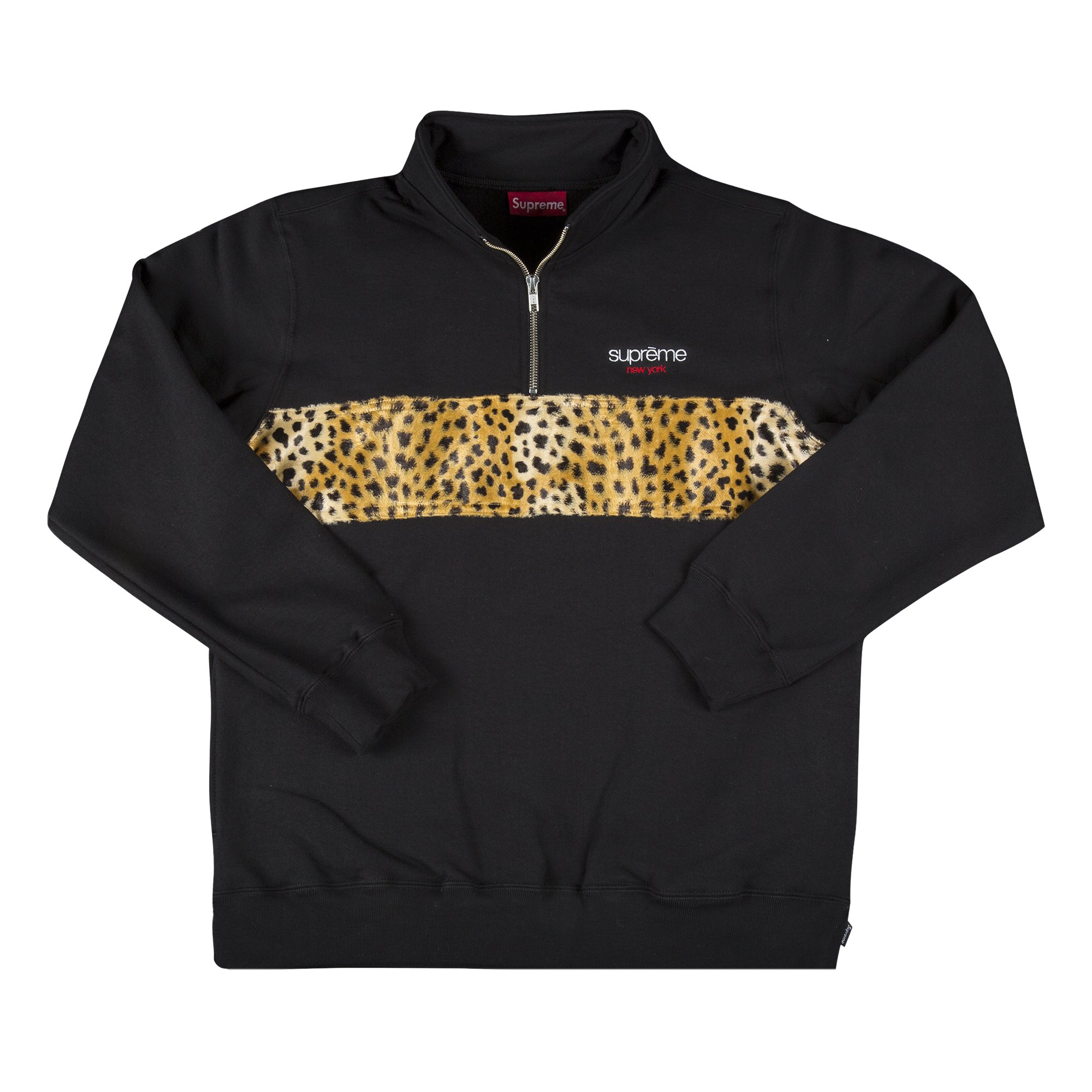 Buy Supreme Leopard Panel Half Zip Sweatshirt 'Black' - FW18SW55