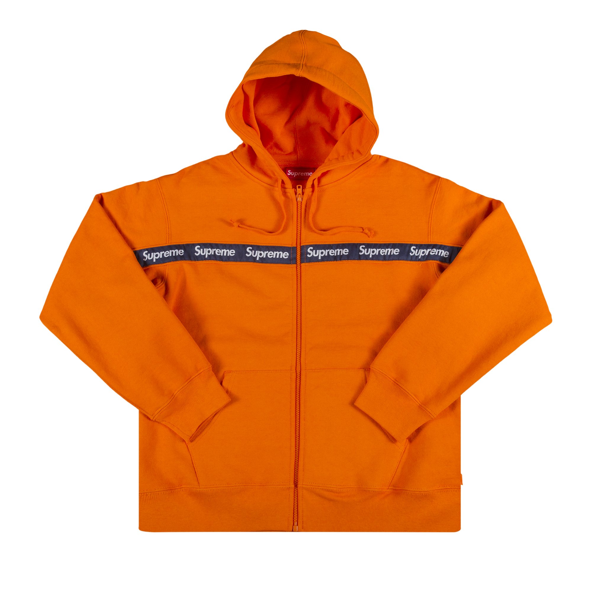 Buy Supreme Text Stripe Zip Up Hooded Sweatshirt 'Orange