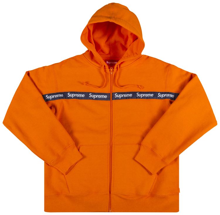 Supreme Text Stripe Zip Up Hooded Sweatshirt Orange