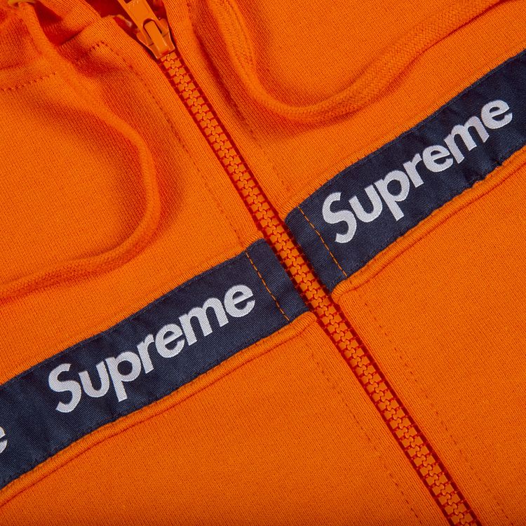 Supreme Text Stripe Zip Up Hooded Sweatshirt Orange