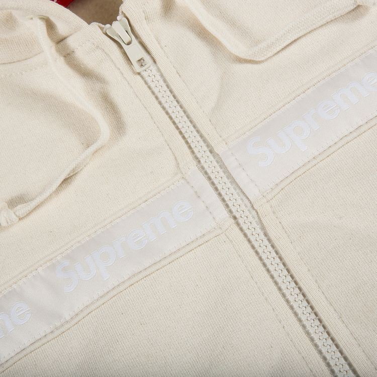 Supreme Text Stripe Zip Up Hooded Sweatshirt Natural