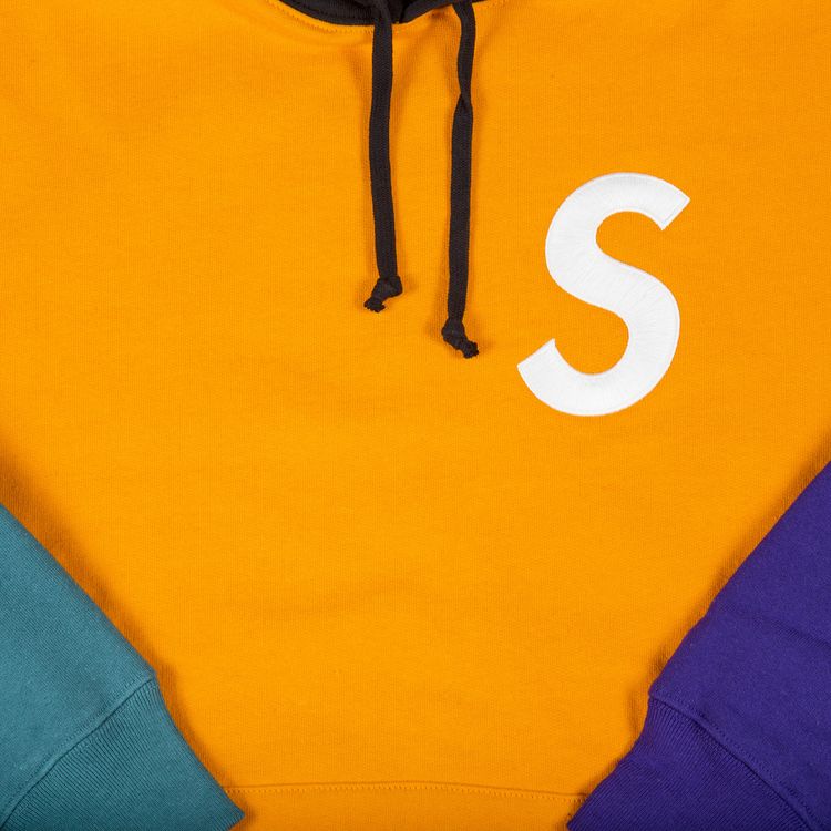 Supreme S Logo Colorblocked Hooded Sweatshirt Orange