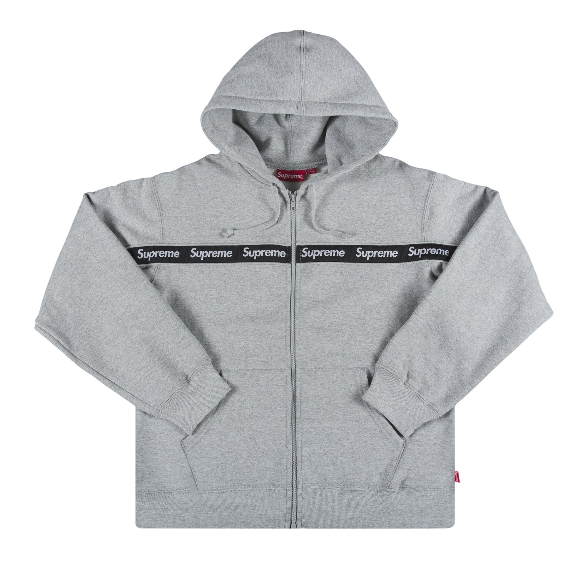 Supreme Text Stripe Zip Up Hooded Sweatshirt 'Grey'