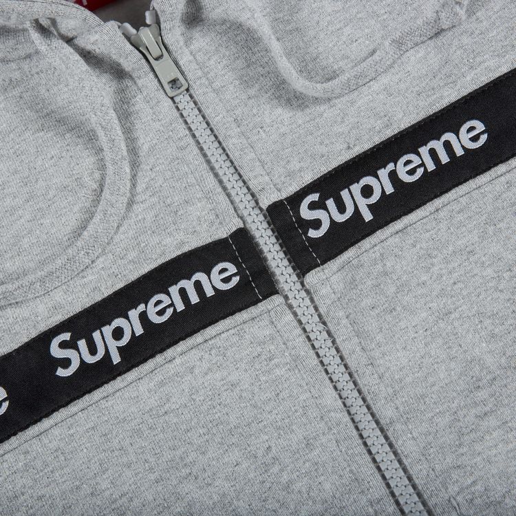 Supreme Text Stripe Zip Up Hooded Sweatshirt Grey