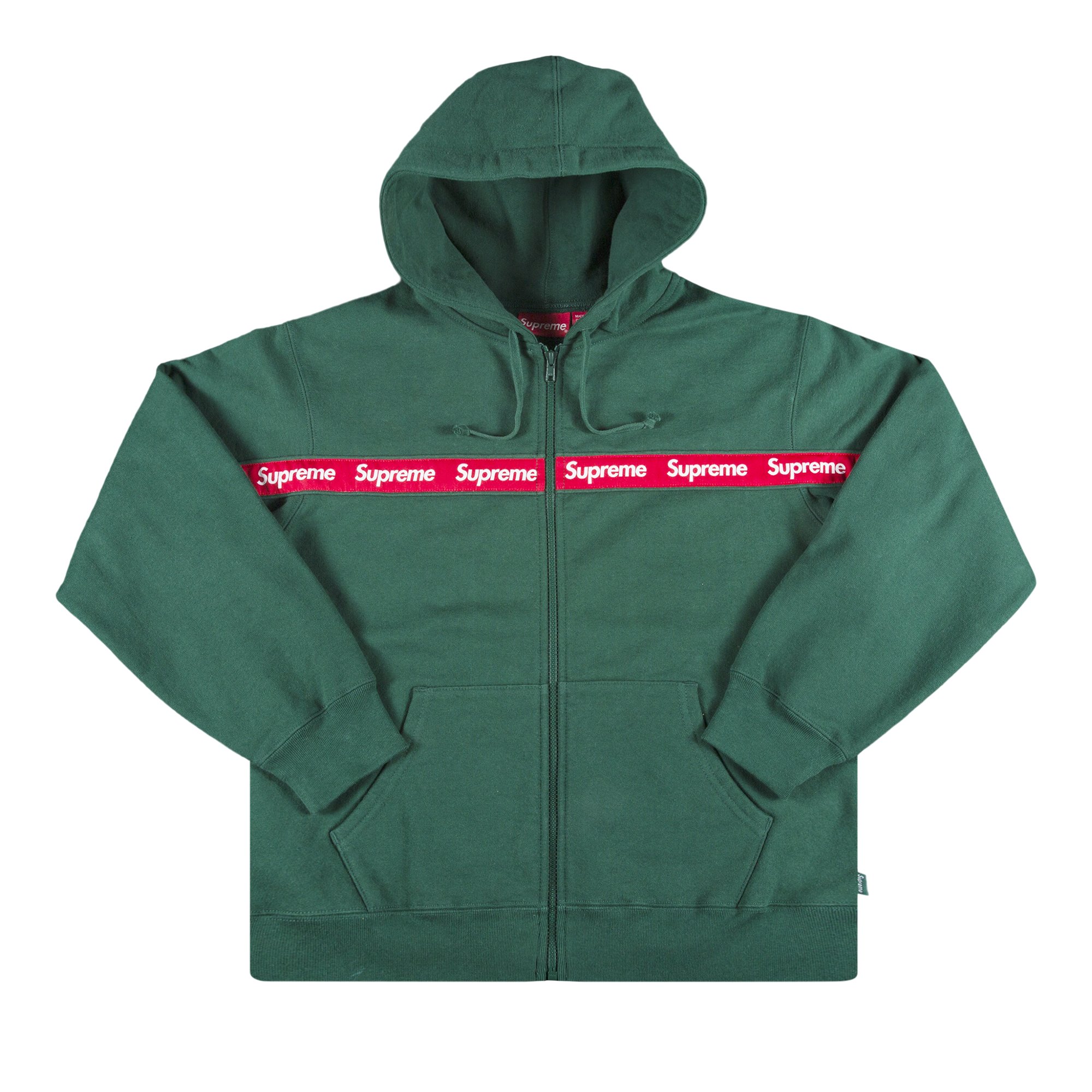 Supreme Text Stripe Zip Up Hooded Sweatshirt 'Green'