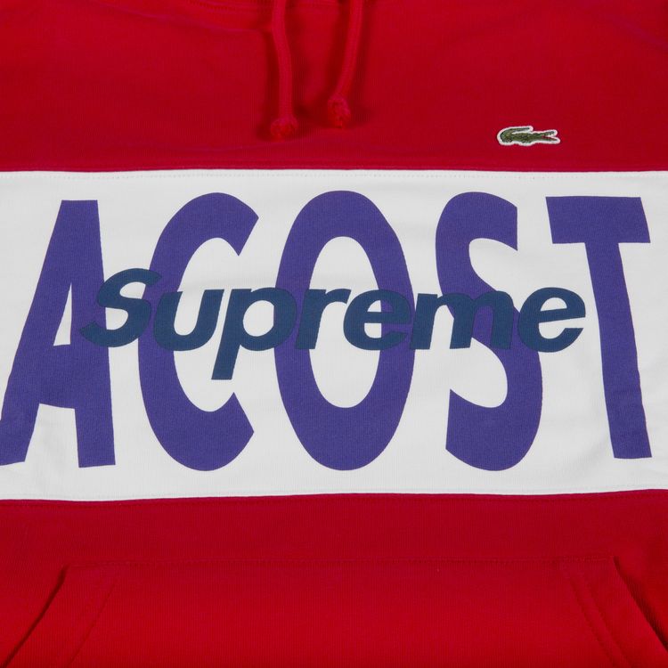 Supreme x Lacoste Logo Panel Hooded Sweatshirt Red