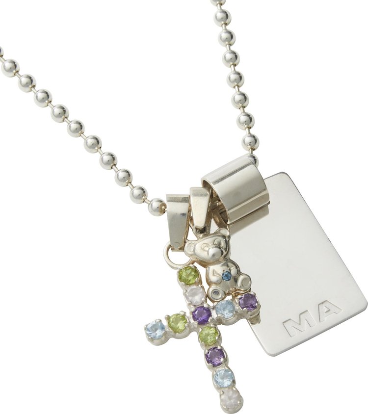 GOAT Exclusive Martine Ali Multi Stone Teddy Tag Necklace In Silver