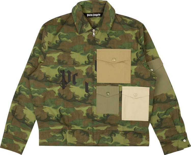 Palm Angels Camouflage Patch Pocket Shirt Jacket 'Military Green'