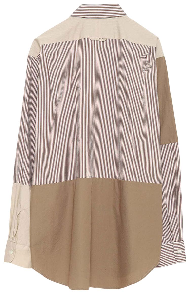 Engineered Garments Patchwork Stripe Longline Shirt Khaki