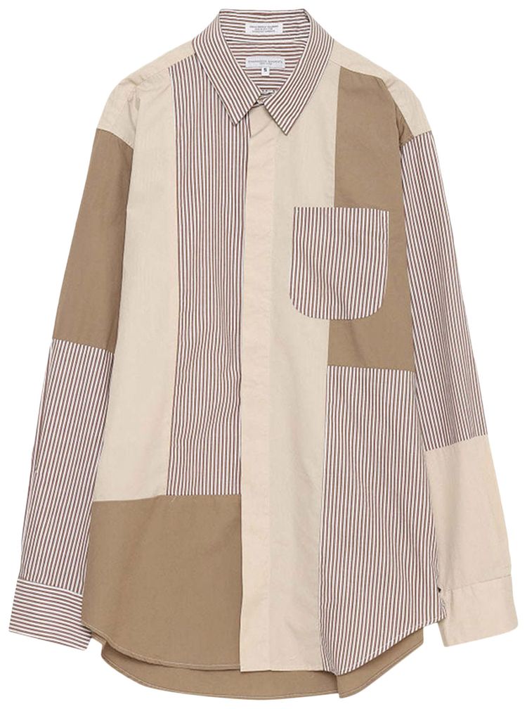 Engineered Garments Patchwork Stripe Longline Shirt Khaki