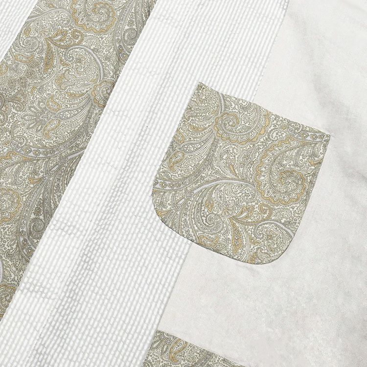 Engineered Garments Patchwork Stripe Longline Shirt Beige