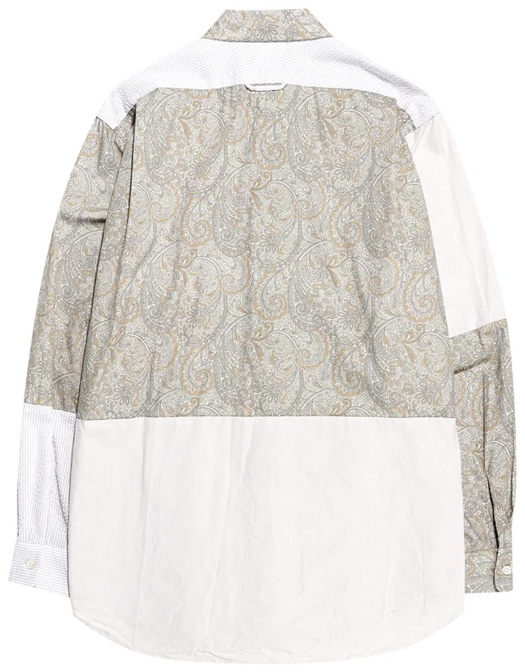 Engineered Garments Patchwork Stripe Longline Shirt Beige