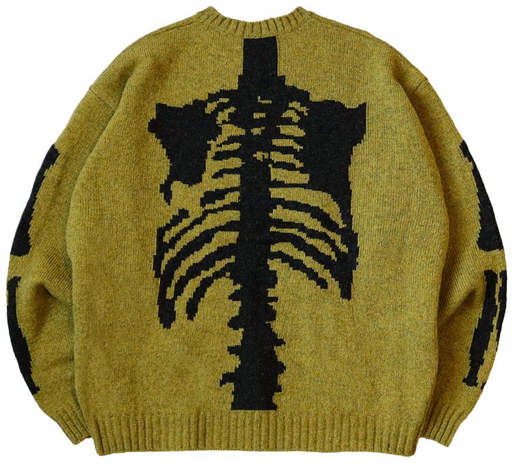 Kapital 5G Wool Knit Bone Crew Sweater Mustard