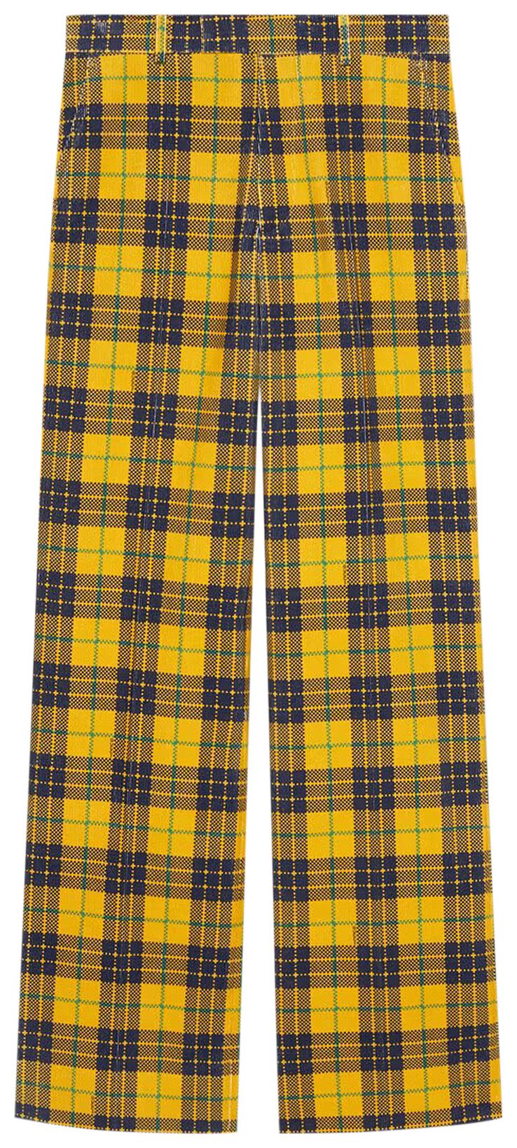 Gucci Straight Leg Checked Tartan Cotton Trousers YellowBlue