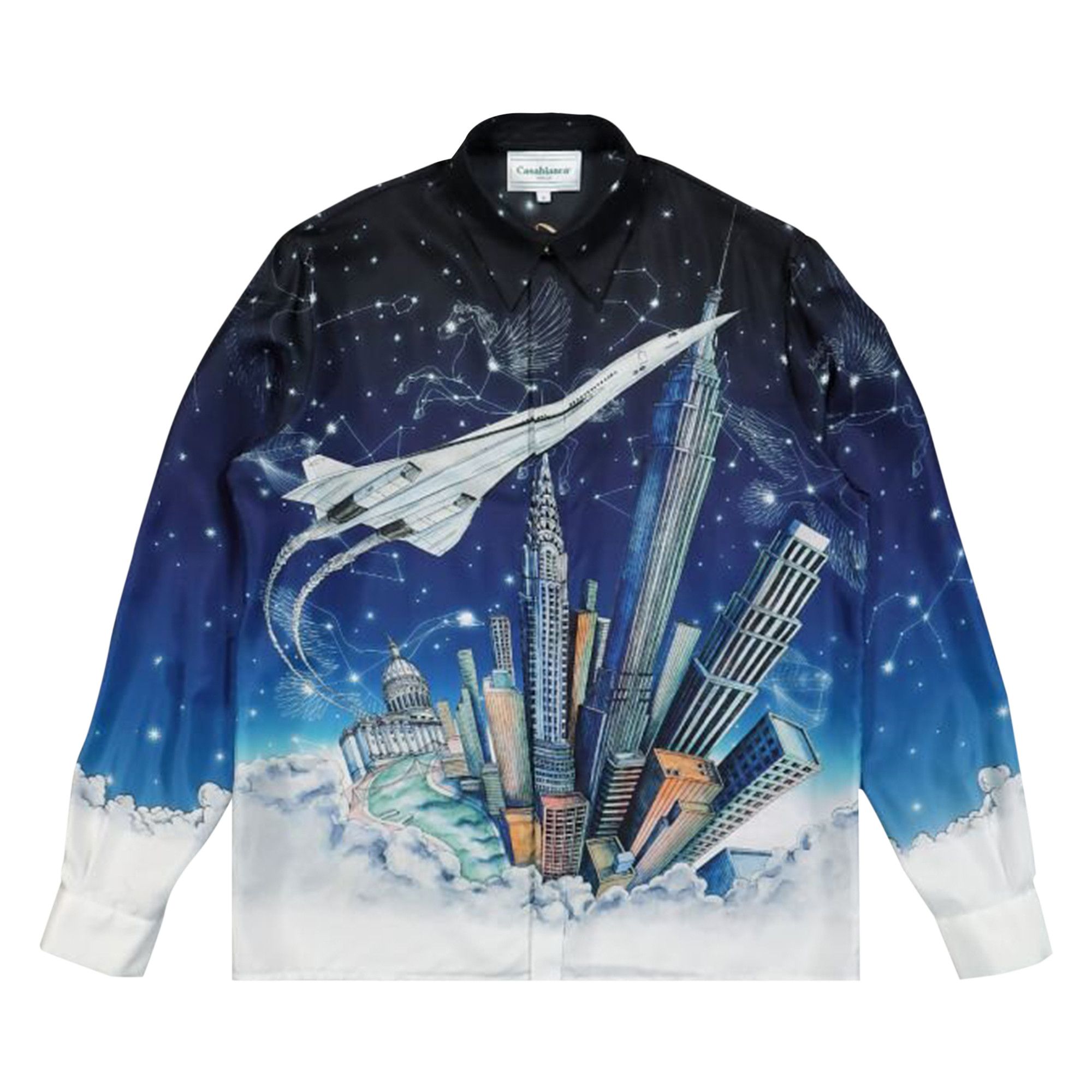 Buy Casablanca Long-Sleeve Silk Shirt 'Vol De Nuit' - MF22 Buy Casablanca Long-Sleeve Silk Shirt 'Vol De Nuit' - MF22