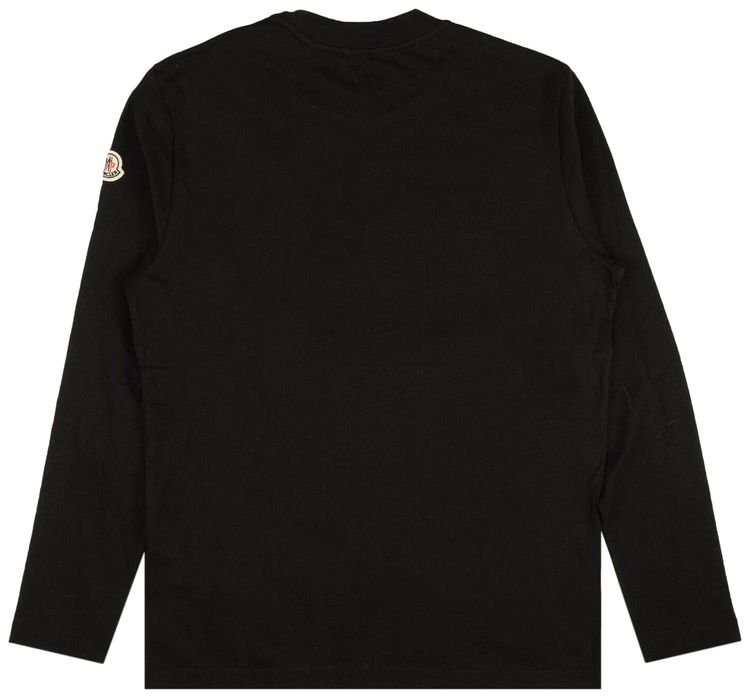 Moncler Check Logo Long Sleeve T Shirt Black