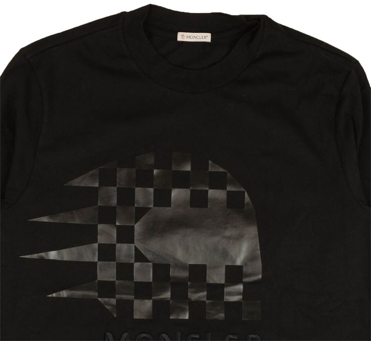Moncler Check Logo Long Sleeve T Shirt Black