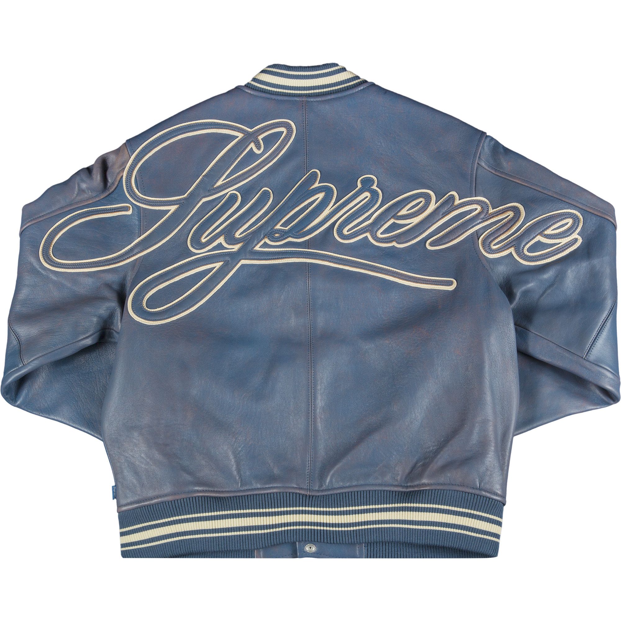 Buy Supreme Painted Leather Varsity Jacket 'Blue' - SS19J33