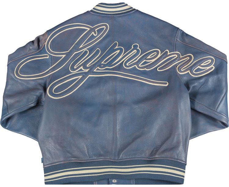Supreme Painted Leather Varsity Jacket Blue