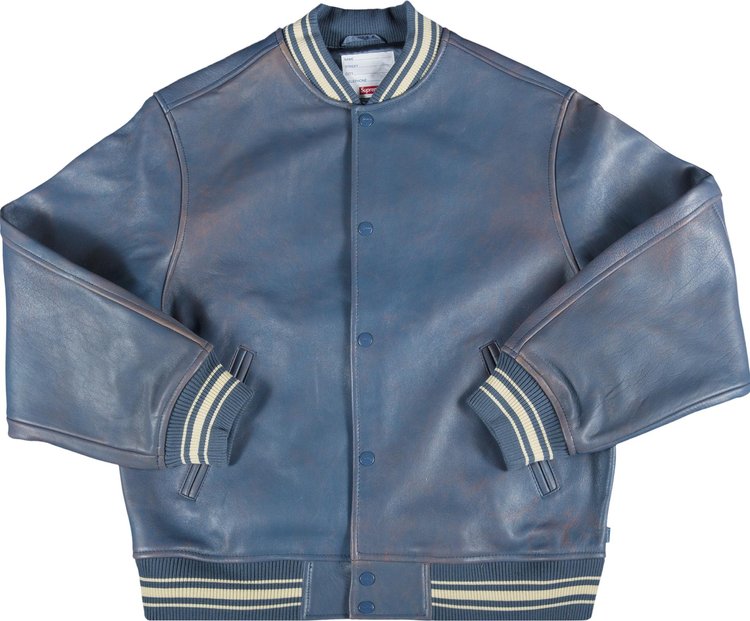 Supreme Painted Leather Varsity Jacket 'Blue'