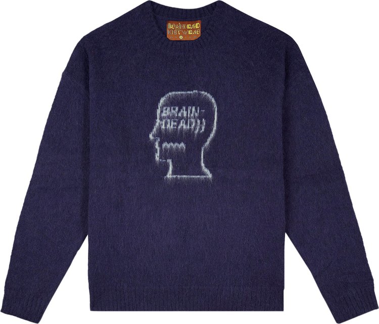 Brain Dead Logohead Pile Crewneck Sweater 'Navy'