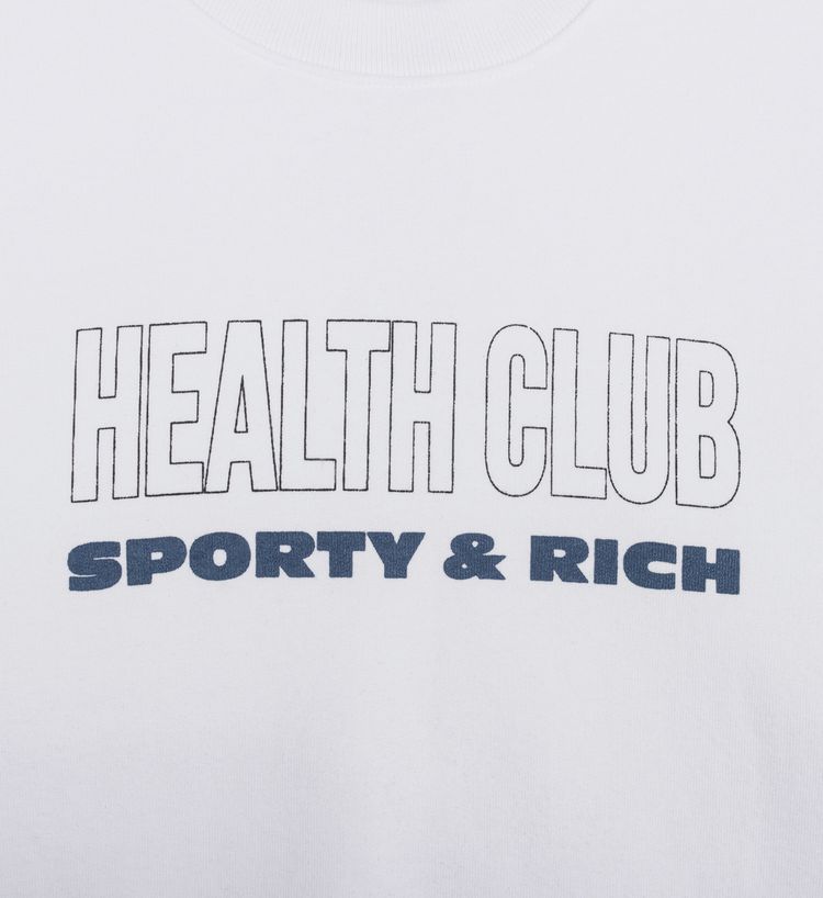 Sporty  Rich Health Club Crewneck WhiteBlack  Blue Print