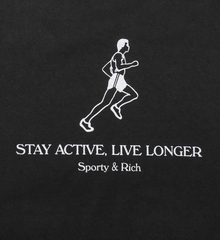 Sporty  Rich Live Longer T Shirt BlackWhite Print