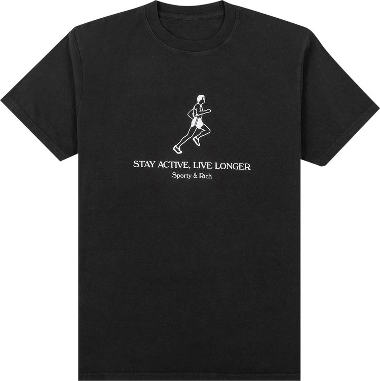 Sporty & Rich Live Longer T-Shirt 'Black/White Print'