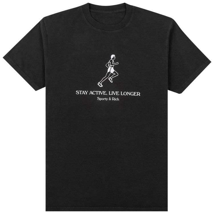 Sporty  Rich Live Longer T Shirt BlackWhite Print