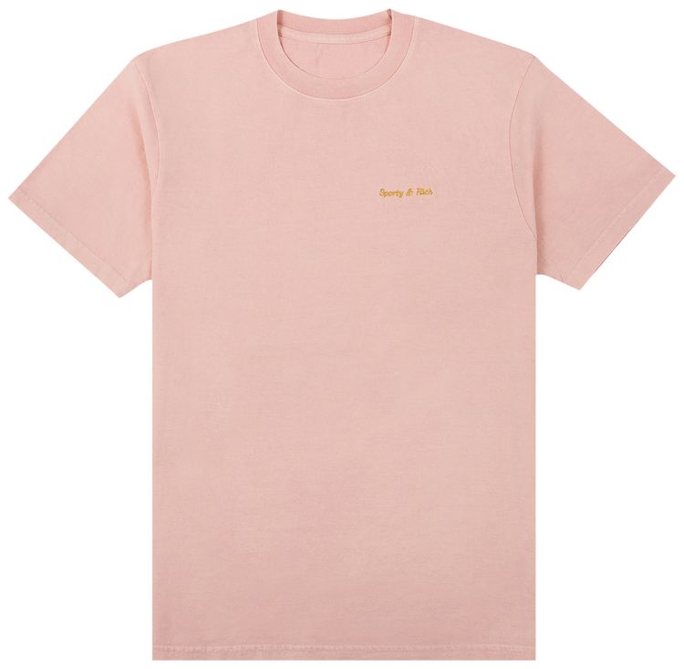 Sporty  Rich Classic Logo T Shirt Powder PinkGold Embroidery