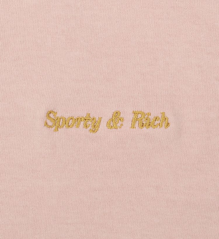 Sporty  Rich Classic Logo T Shirt Powder PinkGold Embroidery