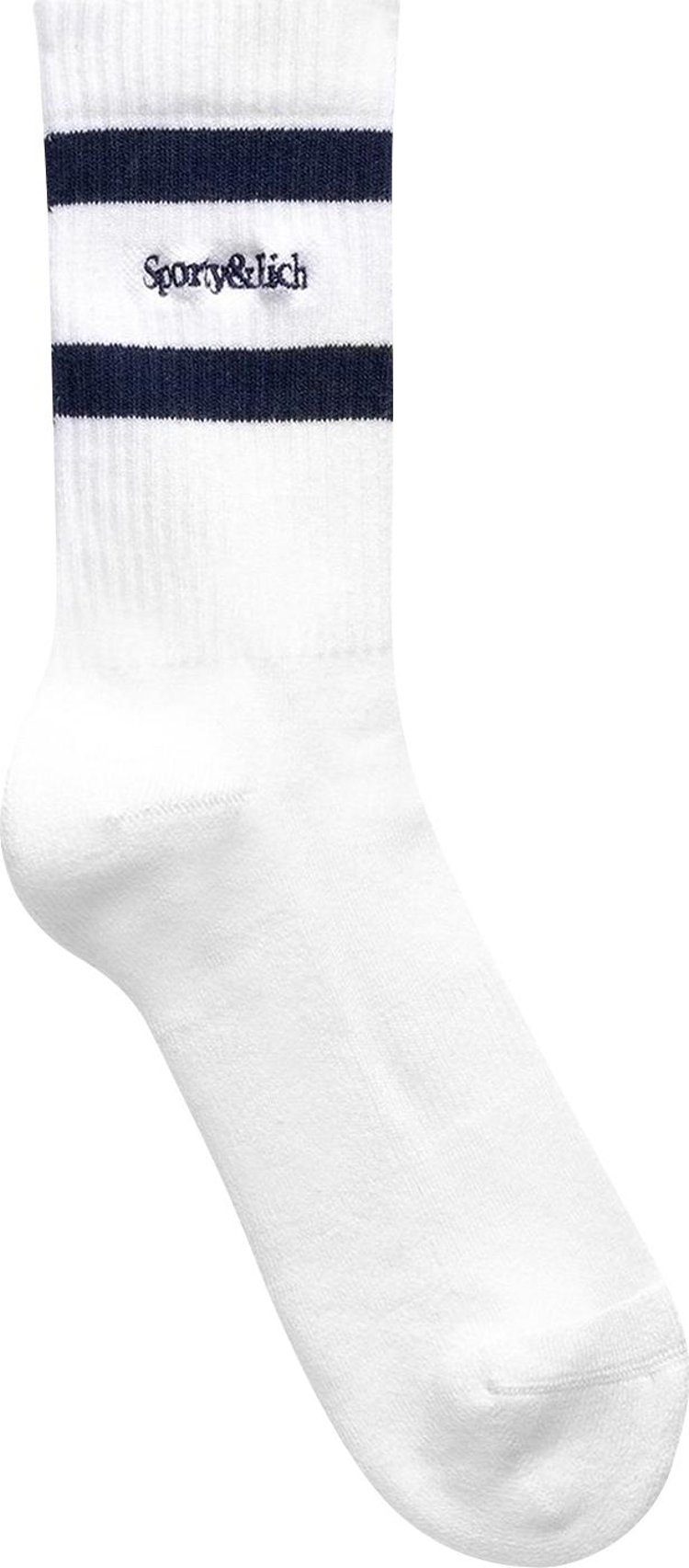 Sporty & Rich Serif Logo Socks 'White/Navy'