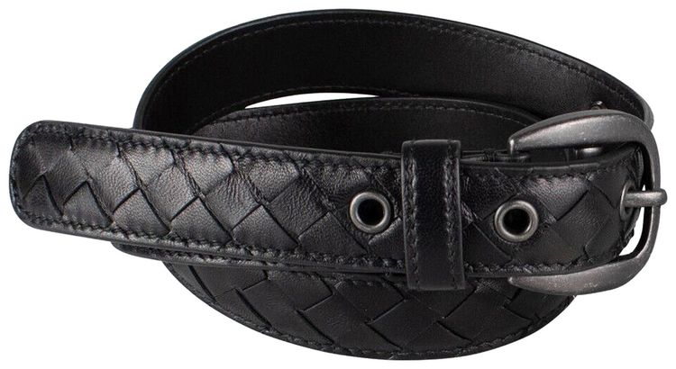 Bottega Veneta Intrecciato Leather Braided Belt Black