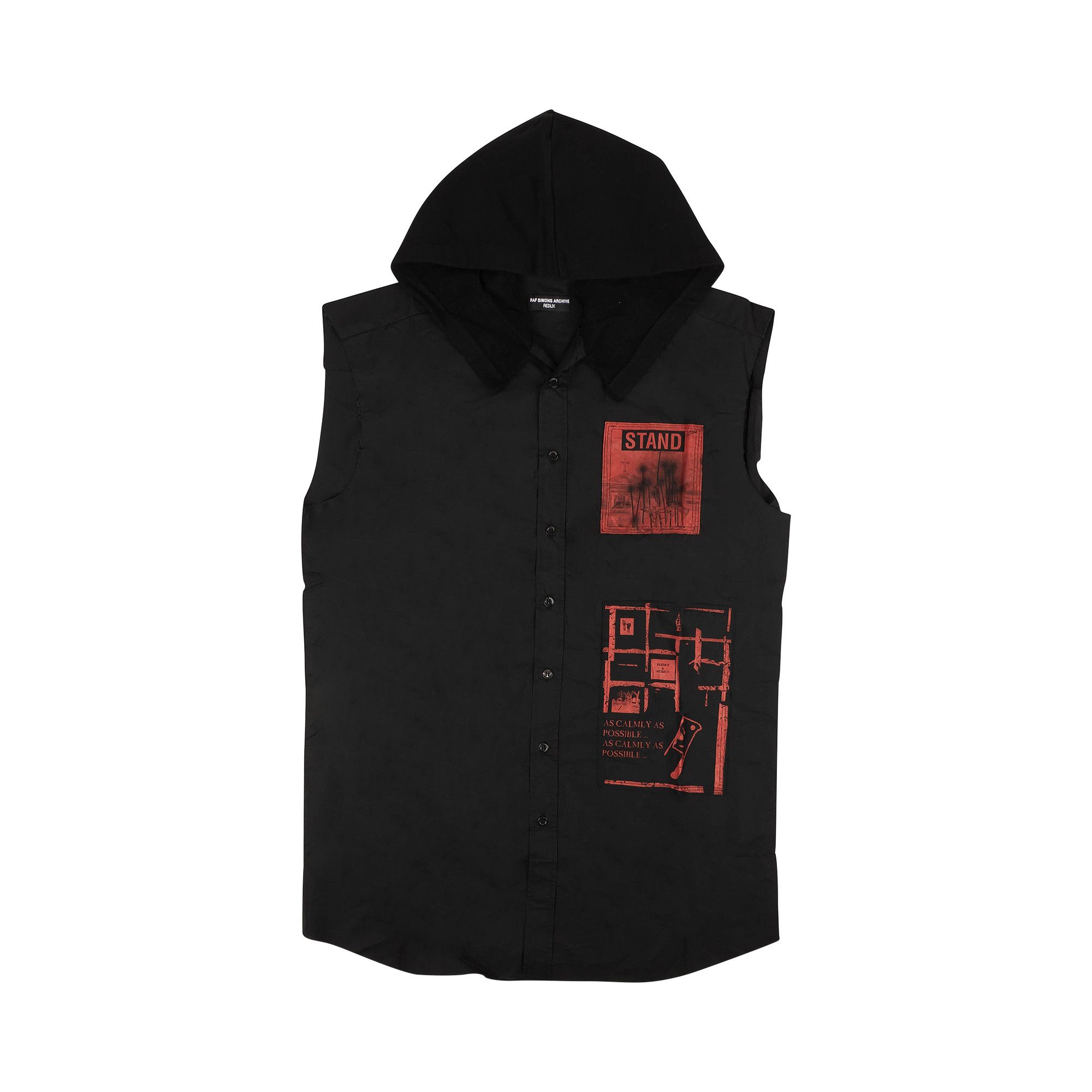 Buy Raf Simons Sleeveless Hooded Patches Shirt 'Black