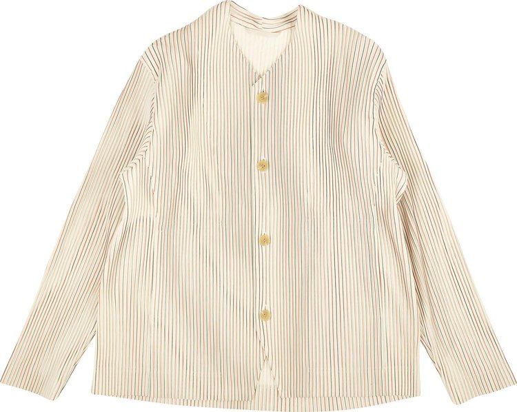 Issey Miyake Striped Button Front Pleated Jacket 'White'