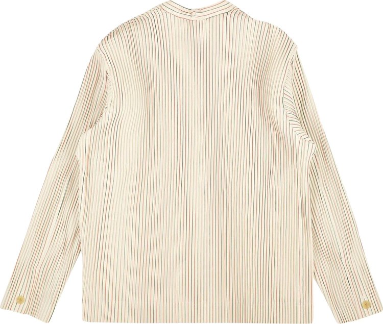 Issey Miyake Striped Button Front Pleated Jacket White