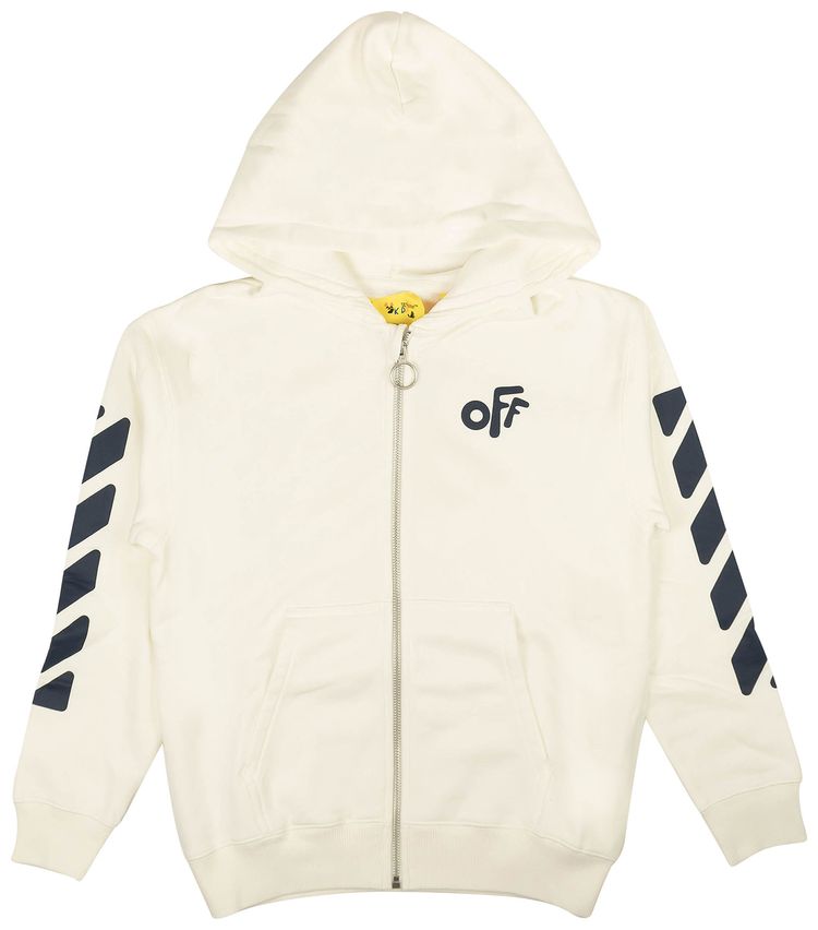 Off White Rounded Logo Zip Hoodie White