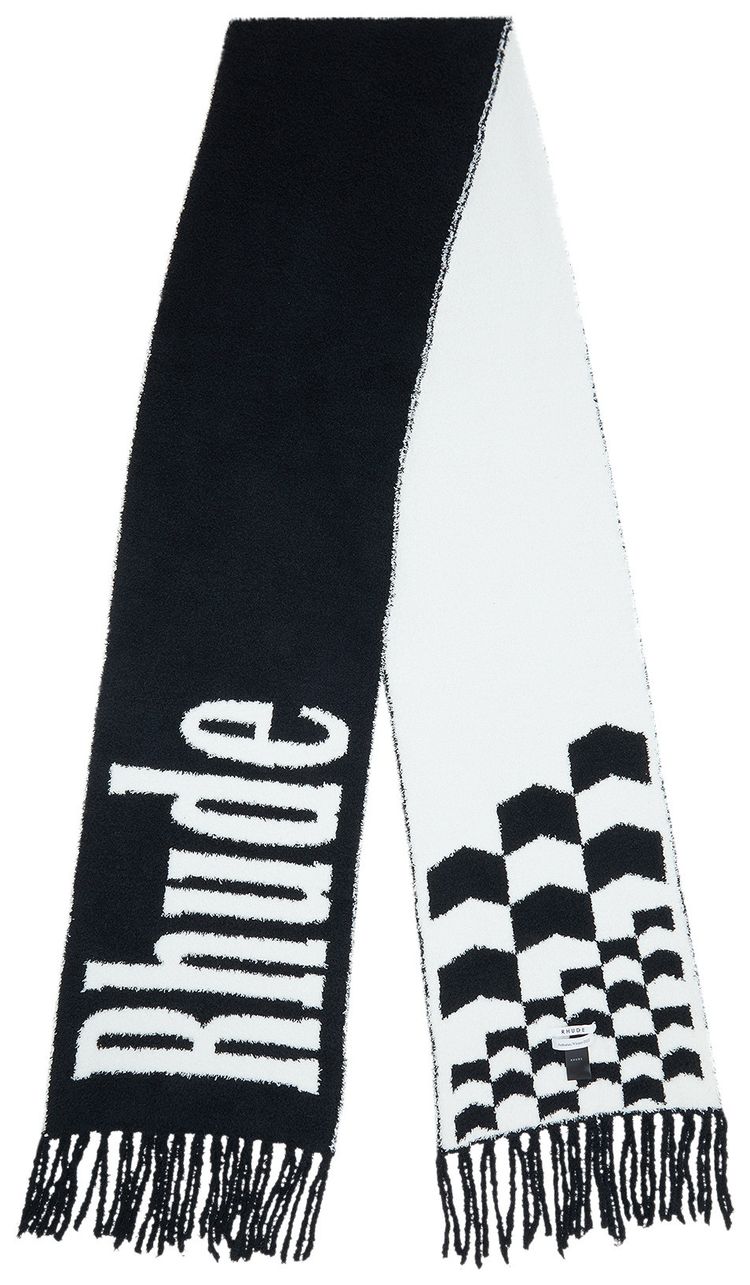 Rhude Fuzzy Oversized Logo Scarf BlackWhite