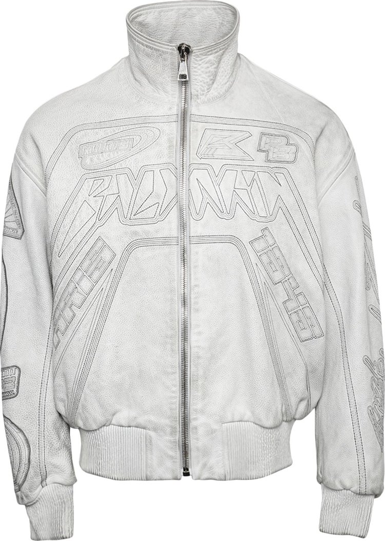 Balmain Motor Leather Bomber BlancGris Clair