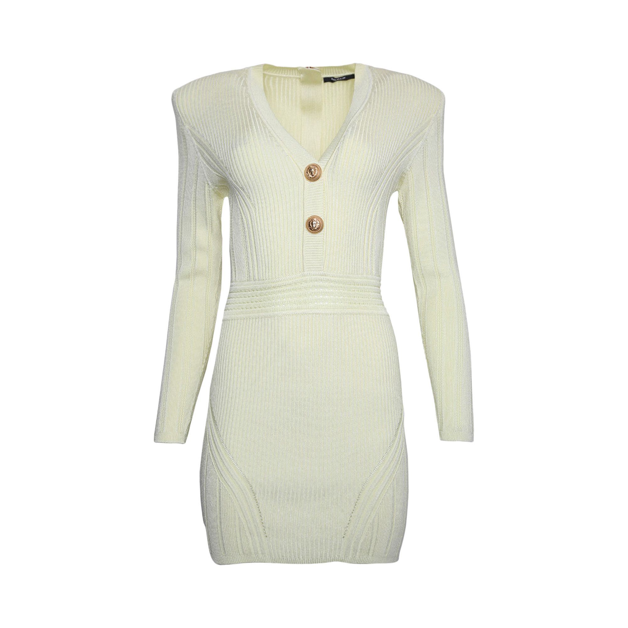 Buy Balmain Long-Sleeve V-Neck Knit Short Dress 'Black
