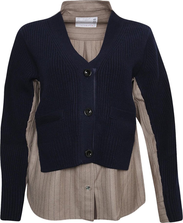 Sacai Chalk Stripe Wool Knit Cardigan 'Navy/Beige'