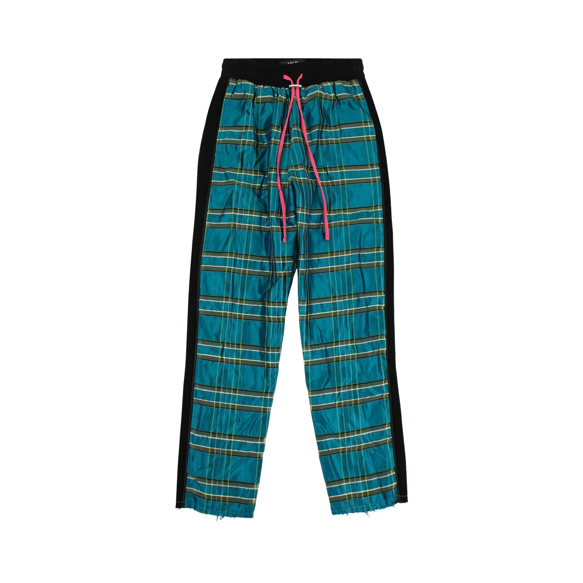 Buy Amiri Silk Plaid Straight Leg Track Pants Blue MBTRKSPL